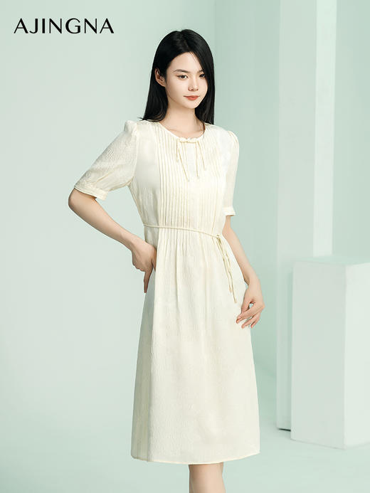 【商场同款】阿菁娜2024夏季新款新中式提花肌理收腰连衣裙A30X212072 商品图0