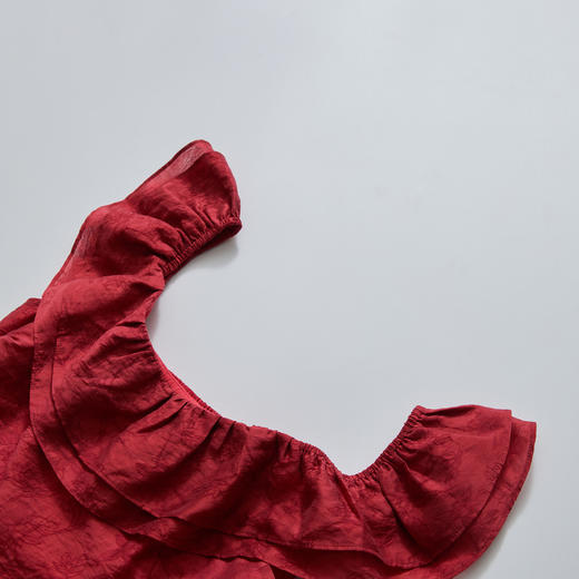 法式浪漫复古暗纹提花衬衫女度假荷叶边方领上衣V2541960 商品图5