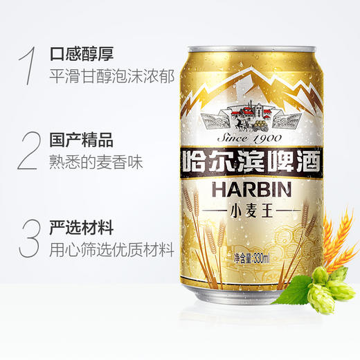 哈尔滨啤酒精酿小麦王330ml*1瓶/12瓶/24瓶整箱 商品图3