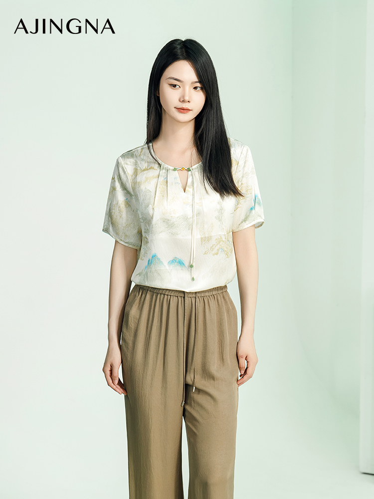 【踏青甄选价】阿菁娜夏季新款新中式水墨画宽松小衫A29X202087