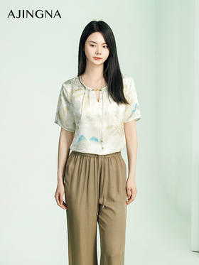 【商场同款】阿菁娜2024夏季新款新中式水墨画宽松小衫A30X202035