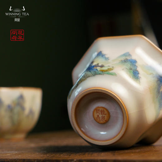 龙泉问鼎彩绘哥窑潭影杯（青绿山水）（缺货） 商品图4