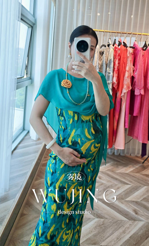 【雾境定制】空谷幽兰系列高级气质进口乔其纱+进口弹力缎连衣裙 3204134 商品图13