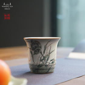 问鼎汝瓷鼎峰柴窑天青竹节杯（秋月春风）