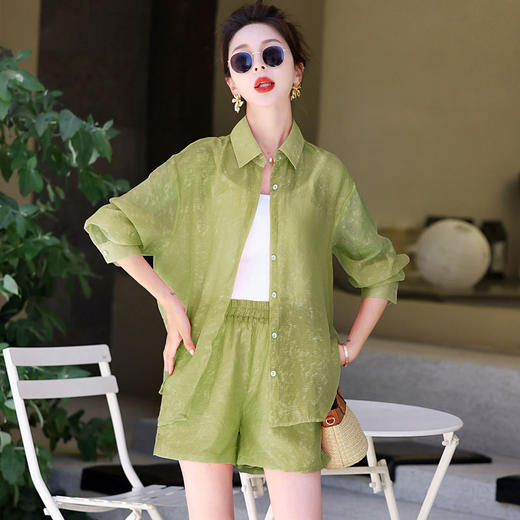 时尚漂亮防晒天丝三件套，小个子微胖减龄YIZX86157 商品图3