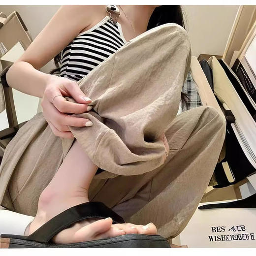 【醋酸奶油山本裤】奶芙山本裤女2024新款夏季薄款高腰慵懒冰丝直筒阔腿裤醋酸肌理感 商品图2