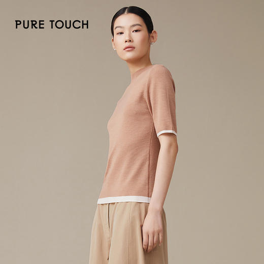 pure touch卡其色拼接绵羊毛针织衫1346243342 商品图2