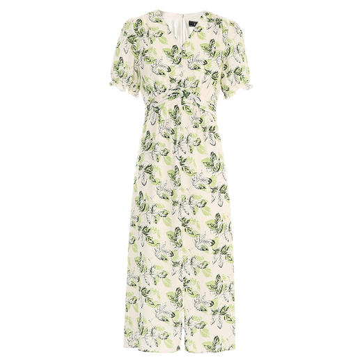 EITIE爱特爱夏季新款夏日清新绿色印花通勤时尚收腰V领连衣裙B2407364 商品图5