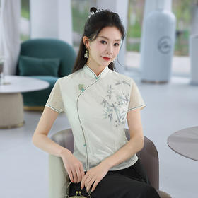 【夏竹】蕾丝定位印花短款，国风新中式旗袍唐装上衣XGT- T23060