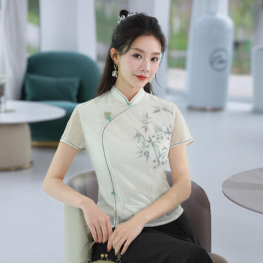 【夏竹】蕾丝定位印花短款，国风新中式旗袍唐装上衣XGT- T23060 商品图0
