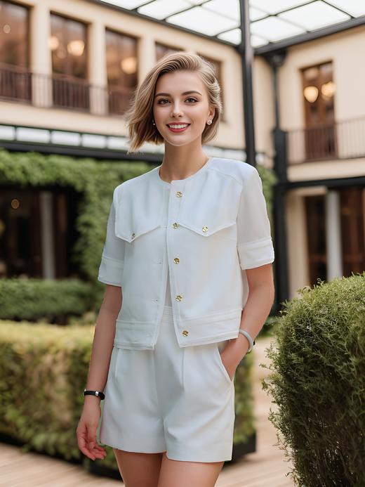 无领须边短袖小香外套 商品图2