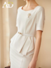 AD米色职业装气质女神范夏季高端名媛假两件连衣裙包臀裙送腰带 商品缩略图2
