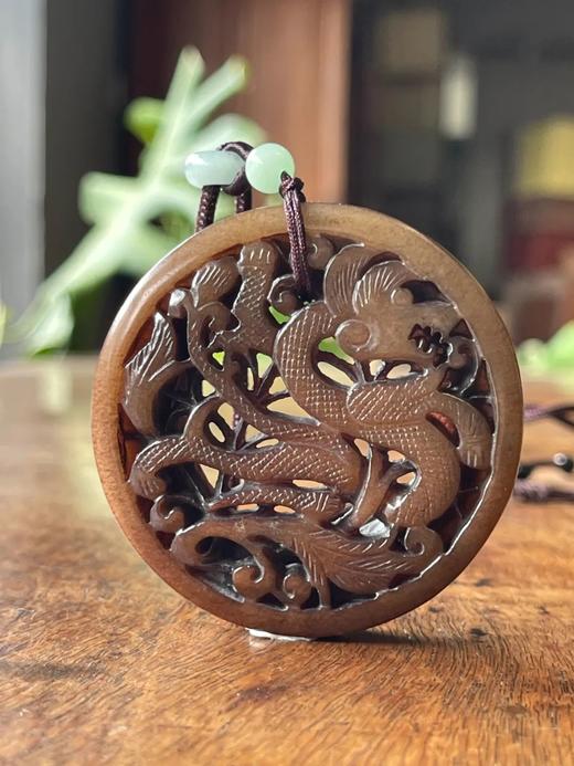 和田褐玉鏤雕龙纹瓦子牌，顺丰包邮 商品图0