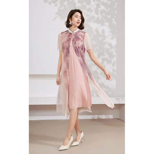 乔万尼真丝连衣裙桑蚕丝100%新中式假两件设计EM2E873 商品图2