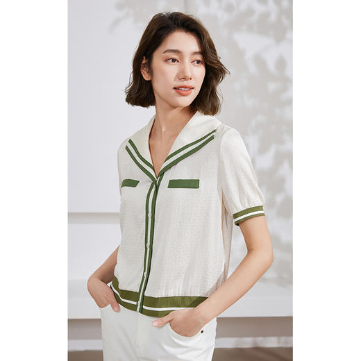 乔万尼19mm重磅真丝衬衫小香风撞色休闲设计感EM2C826 商品图2