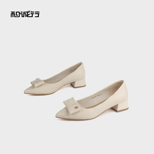 和诚行 2024秋冬新款时尚百搭粗跟单鞋女浅口尖头中跟单鞋0930218 商品图2