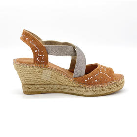 西班牙原产手工制作时尚轻便舒适女款坡跟草编鞋702TR暖橙色（繁星系列）