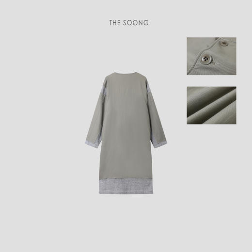 THESOONG/100%棉进口脱脂水洗羊毛亚麻混纺面料圆领风衣外套女HBWCWT8030 商品图1