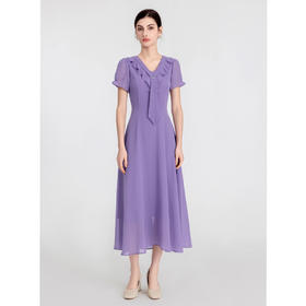 司歌雪纺连衣裙收腰v领荷叶轻薄显瘦A891235X