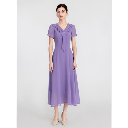 司歌雪纺连衣裙收腰v领荷叶轻薄显瘦A891235X 商品图0