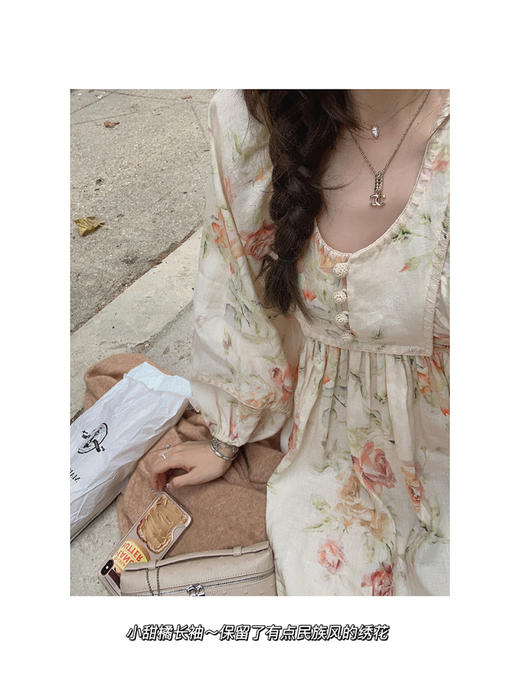 金蘑菇菇 Defloraison甜橘/多版本 娇俏可人亚麻印花连衣裙 商品图3