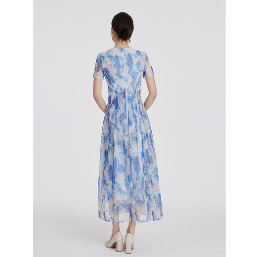 司歌刺绣印花连衣裙收腰短袖长裙A891191X 商品图3