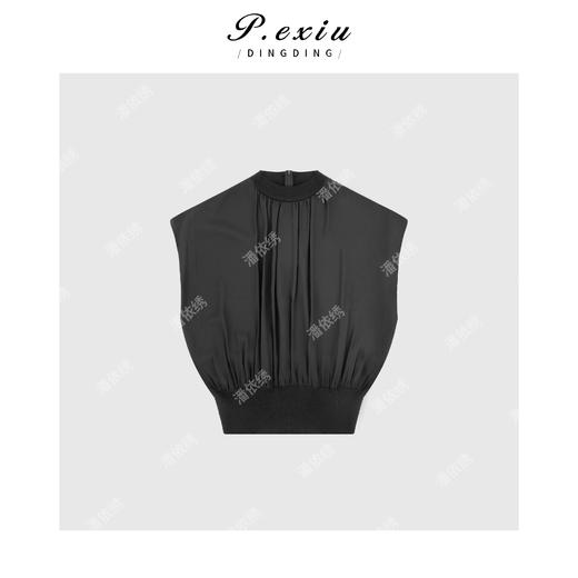 04-1潘依绣丁丁宠粉PanYiXiu/潘依绣法式设计感精致无袖立领拼接衬衫 ZZ0529 商品图1