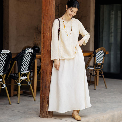 绽放旅行女装482朵/夏季新款度假大摆半身裙文艺天丝亚麻刺绣半裙 商品图3