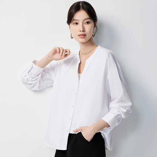 【100棉&舒适V领】罗蒙女士长袖衬衫简约百搭优雅气质衬衣女 商品图1