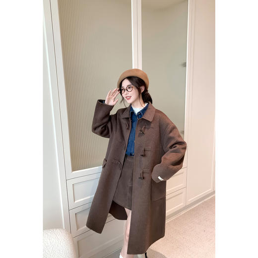 【严选】诗凡黎牛角扣毛呢外套绵羊毛骆驼绒桑蚕丝大衣女2024秋冬新款SF7170081D 商品图3