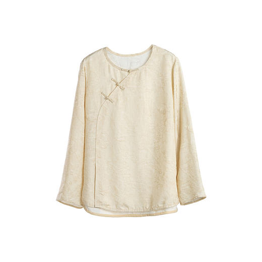 绽放旅行女装430高端新中式提花柞蚕丝衬衫圆领盘扣小衫国风上衣 商品图4