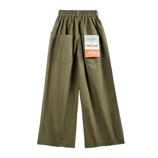 马登女装植物系穿搭复古个性泼墨阔腿裤夏纯棉直筒松紧腰休闲工装长裤 商品图6