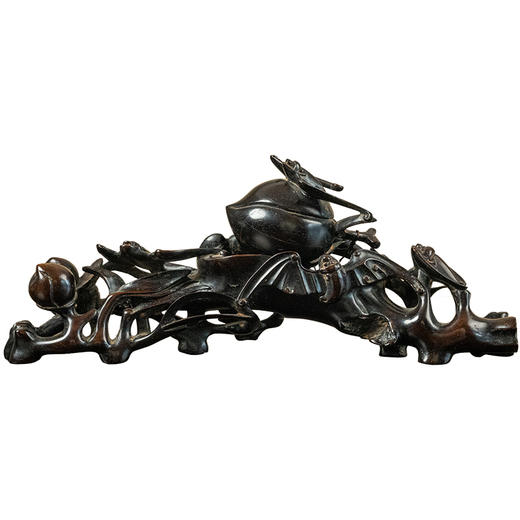 清 紫檀木雕五福捧寿摆件 商品图5