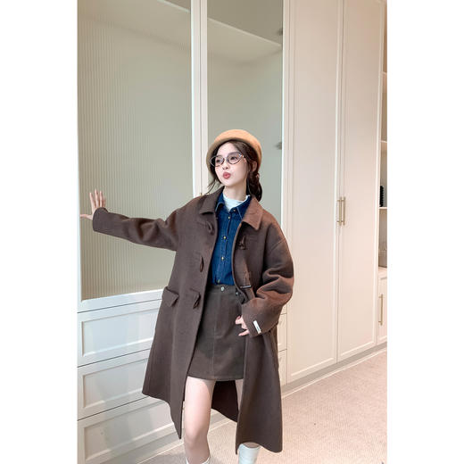 【严选】诗凡黎牛角扣毛呢外套绵羊毛骆驼绒桑蚕丝大衣女2024秋冬新款SF7170081D 商品图2