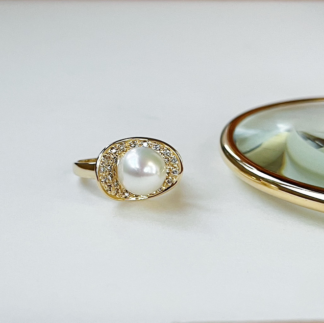 RETRO系列 14K镶钻石和南洋珍珠 戒指