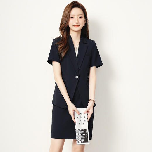 【一粒扣短袖西服+包臀短裙】罗蒙夏季女士套装优雅气质职业两件套女 商品图12
