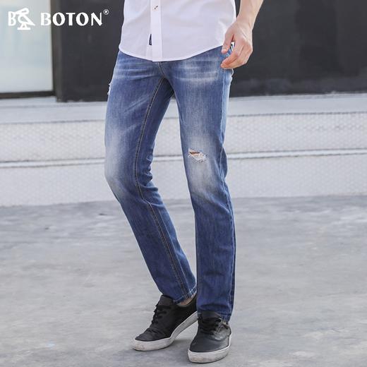 【第2件半价！尾货清仓不退换】波顿春夏季男士浅蓝色破洞牛仔裤男直筒百搭潮牌薄款裤子ME626118 商品图2