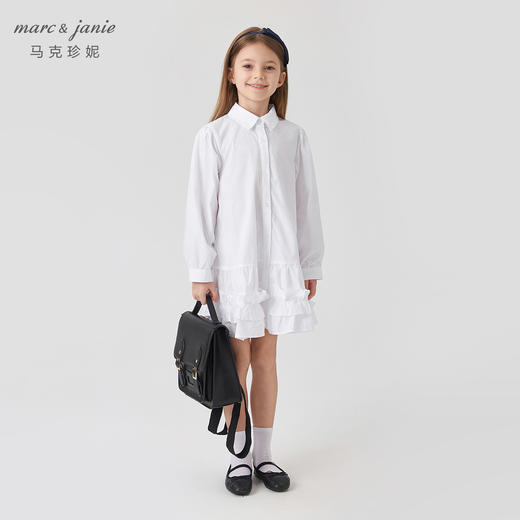 马克珍妮2024年秋装新款 女童拼接花边纯棉衬衫连衣裙 241267 商品图1