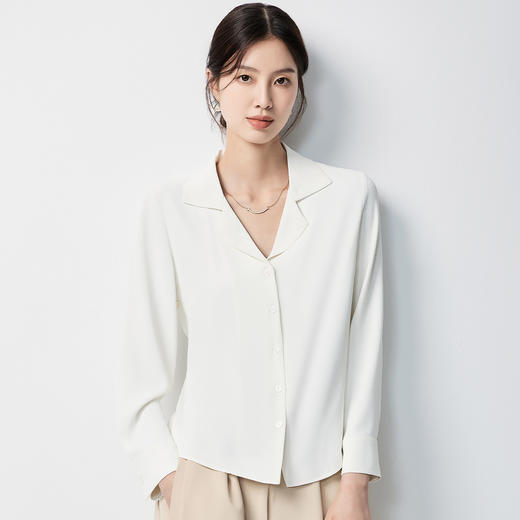 【气质V领】罗蒙女士长袖衬衫简约纯色温柔气质时尚有型衬衣女 商品图4
