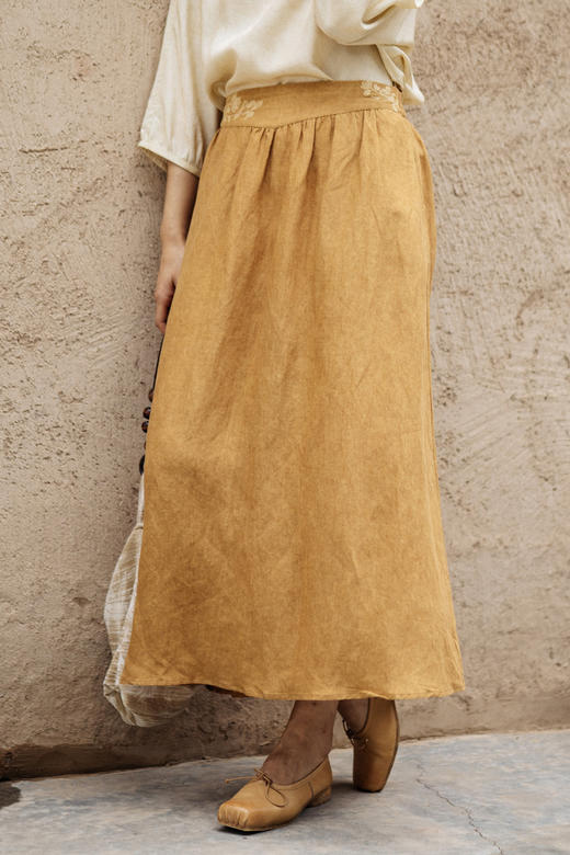 绽放旅行女装482朵/夏季新款度假大摆半身裙文艺天丝亚麻刺绣半裙 商品图5