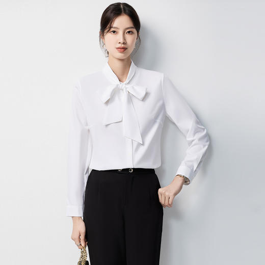 【蝴蝶结系带领】罗蒙女士长袖衬衫舒适微弹优雅气质时尚有型衬衣女 商品图3