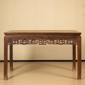 清 红木透雕夔龙纹独板画桌