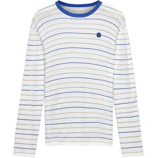 【笑脸衣橱】SELFWHO亚麻棉混纺海魂条纹针织衫女秋2024新款慵懒宽松圆领上衣 商品图4