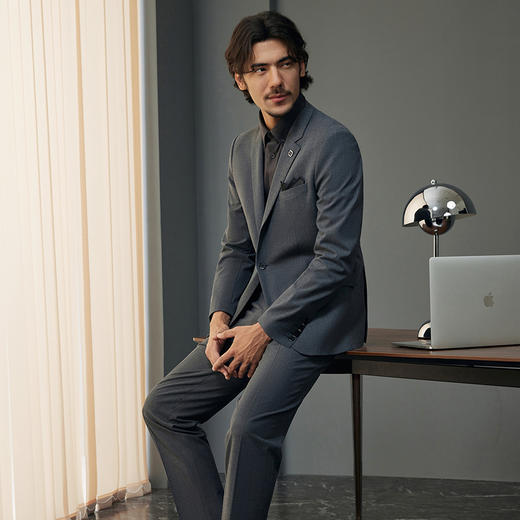 【婚礼季/含羊毛】柒牌西装男士套装2025秋季新款商务休闲竖条纹西服外套	127C70070 商品图3