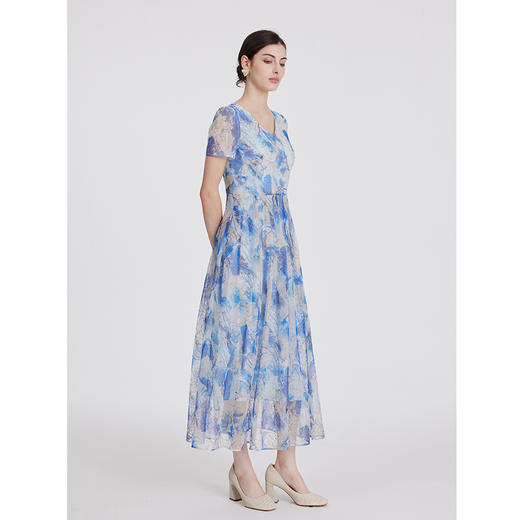 司歌刺绣印花连衣裙收腰短袖长裙A891191X 商品图4