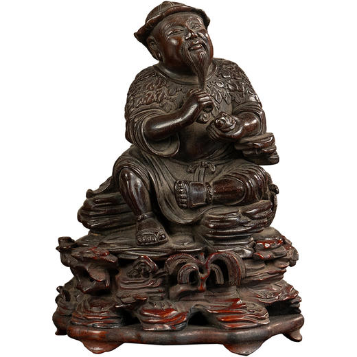 清 紫檀木雕采药老人摆件（红木座） 商品图5