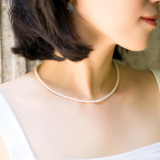 Miss G&E小米珠珍珠正圆天然强光淡水小米珠项链3-4mm锁骨链珍珠项链夏叠戴女送礼自用 商品图0