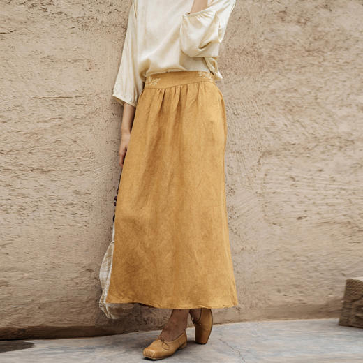 绽放旅行女装482朵/夏季新款度假大摆半身裙文艺天丝亚麻刺绣半裙 商品图0