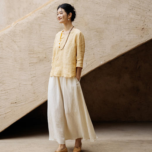 绽放旅行女装482朵/夏季新款度假大摆半身裙文艺天丝亚麻刺绣半裙 商品图1