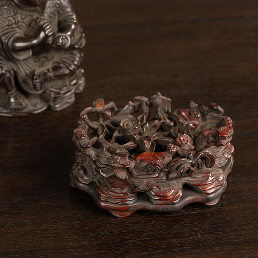 清 紫檀木雕采药老人摆件（红木座） 商品图4